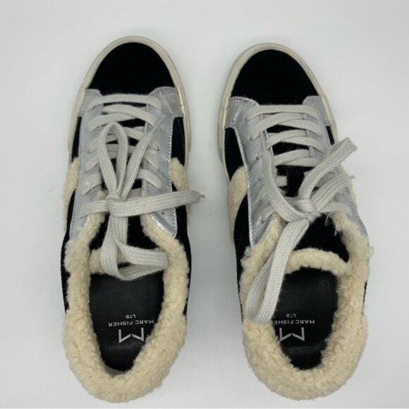 MARC FISHER LTD Mello Faux Fur-Trim Sneakers in Black Suede - Picture 8 of 13
